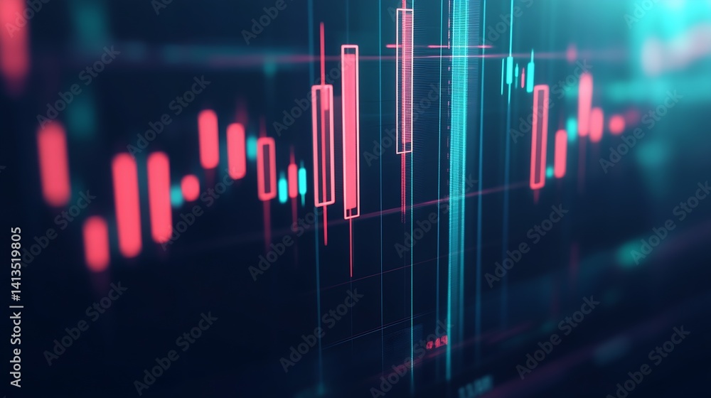 Leinwandbilder digital stock market chart showing fluctuating prices on a futuristic display with glowing graphics 