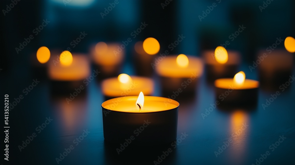 Poster warm and cozy candle lights creating a relaxing atmosphere in a dim room : generative ai