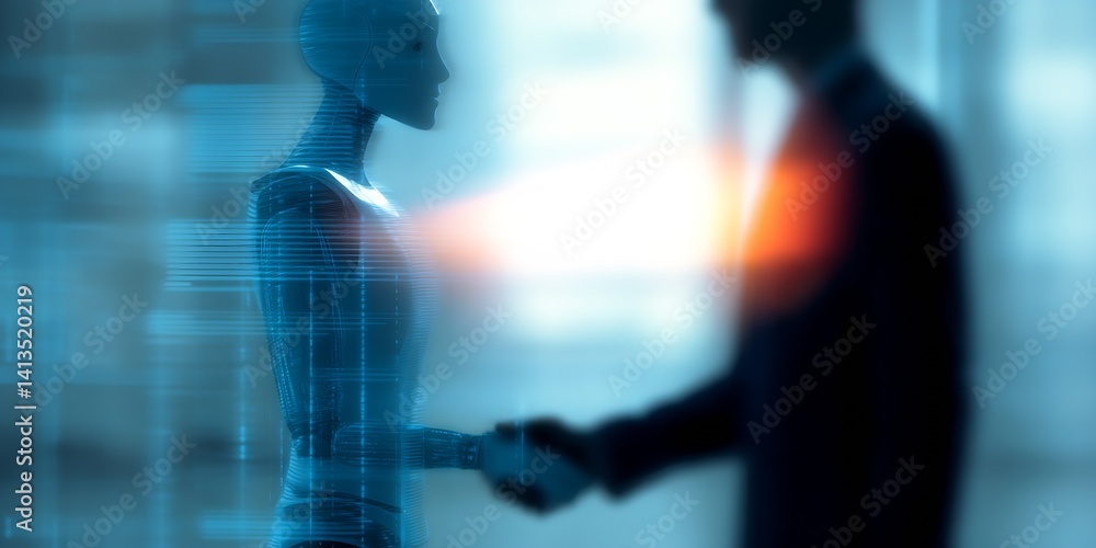 Aufkleber futuristic handshake between human and robot symbolizing ai technology partnerships : generative ai