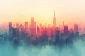 A Colorful Impressionistic Artistic Painting Of a Cityscape Skyline