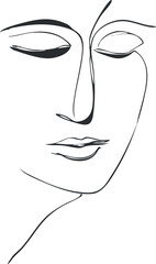 Minimalist line art depicting an abstract face emphasizing beauty and elegance in simplicity.
