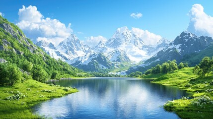 Fototapeta premium Tranquil mountain lake landscape peaceful nature scene serene nature photography