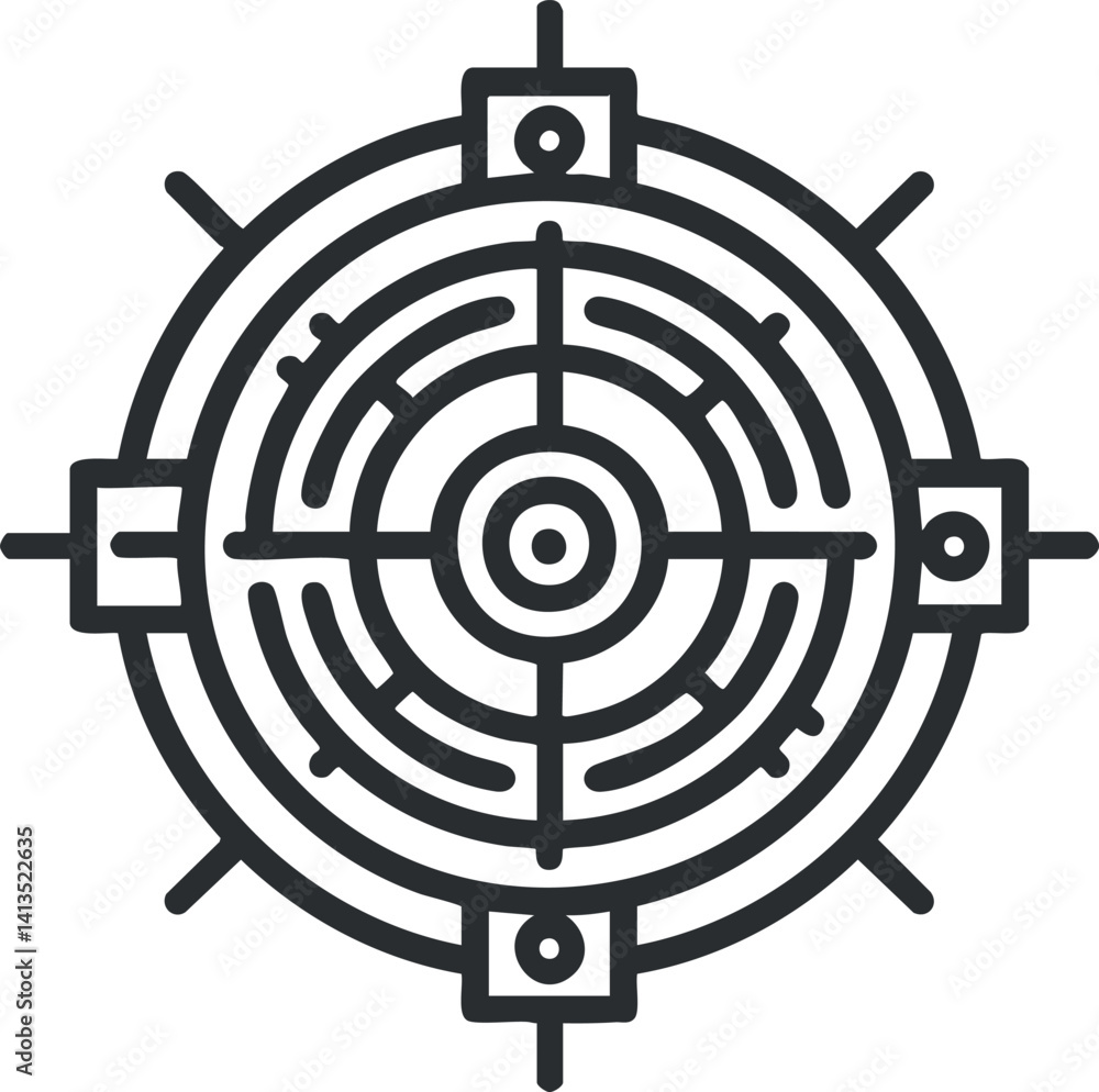 Poster a simple black outline illustration of a target symbol representing focus and precision.