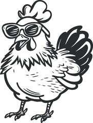 Fototapeta premium A playful cartoon chicken wearing sunglasses, showcasing a humorous and stylish character.