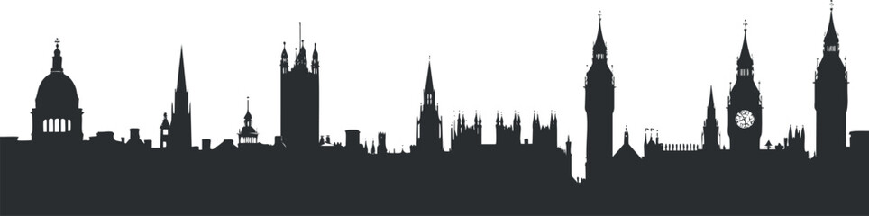 Fototapeta premium Silhouette of London's iconic skyline featuring famous landmarks and architectural styles.