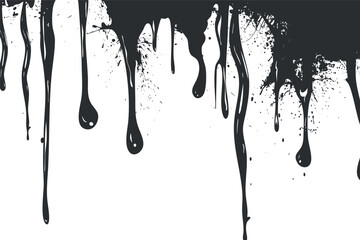 Black paint dripping down creating an artistic splash effect on a white background