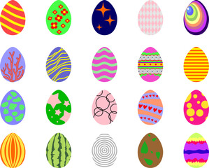 Set of vector Easter eggs with different patterns.