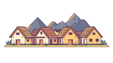 Minimalist flat design of a traditional Andean village