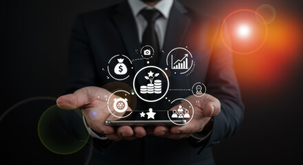 Businessman Showing Finance Investment App Interface on Smartphone
