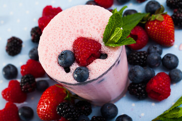 Raspberry smoothie with fresh berries. High quality photo