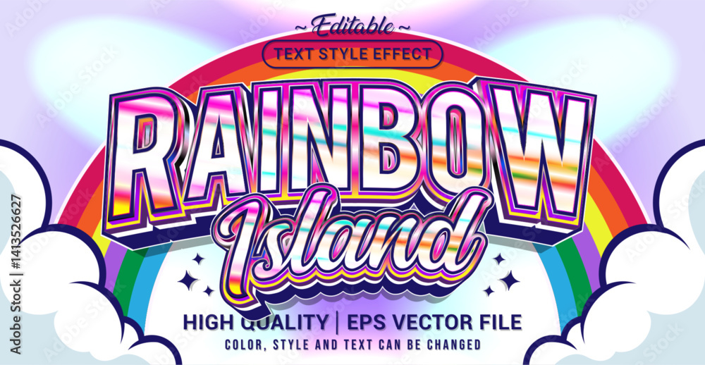 Poster Editable text style effect - Rainbow Island text style theme. Vector text style illustration template.