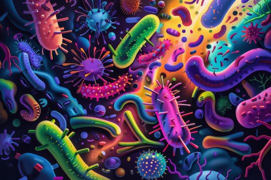 Vibrant microbial world in abstract art