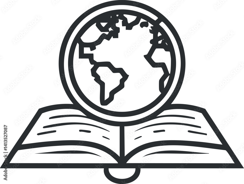 Poster an open book with a globe symbolizing education and global knowledge.
