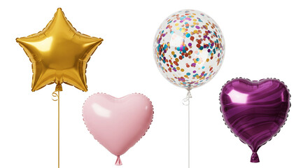 Whimsical balloon collection with star, heart and confetti designs. Perfect for parties, celebrations, and festive occasions. Colorful delight!