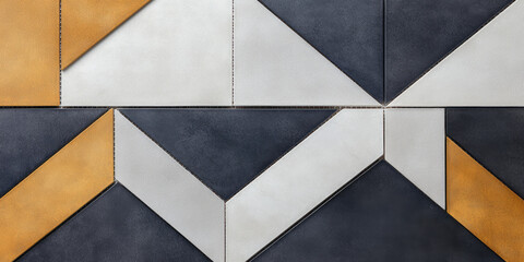 Geometric pattern of multicolored ceramic tile samples. Creative background for flooring and building products store