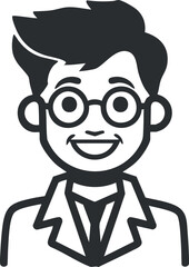 A cheerful cartoon scientist character with glasses wearing a lab coat and smiling enthusiastically.