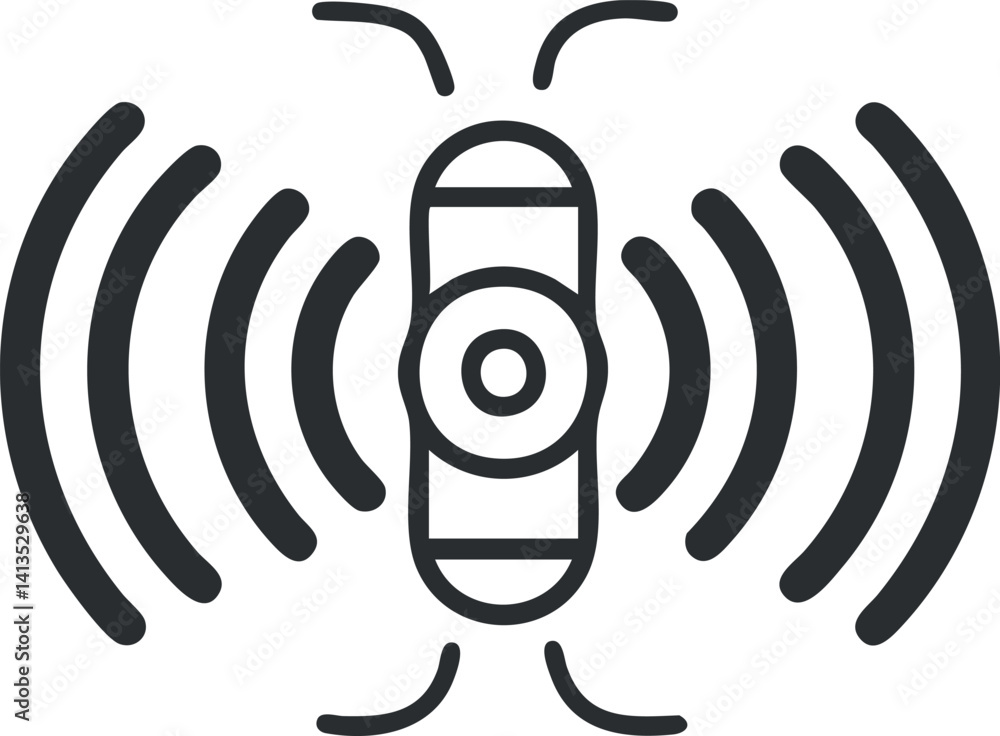 Aufkleber wireless signal transmission icon depicting communication waves emanating from a central device