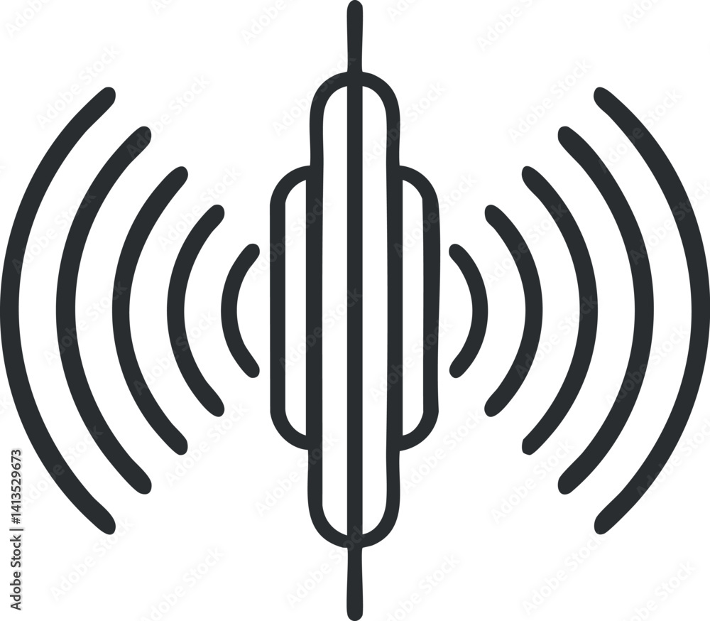 Poster a graphic representation of sound waves illustrating audio transmission and frequency patterns.