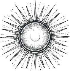 A detailed illustration of a sun with rays radiating outward, symbolizing energy and light.