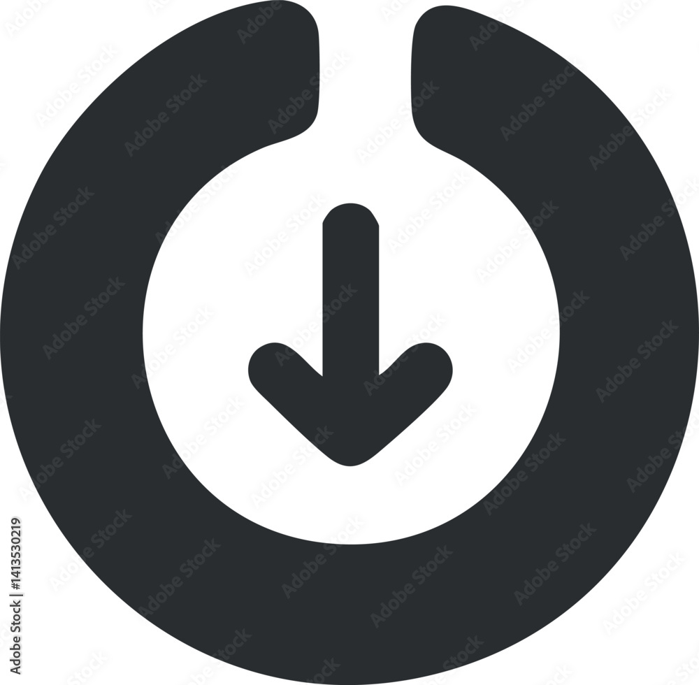 Poster a minimalist download icon featuring a downward arrow inside a circular shape for user interfaces.