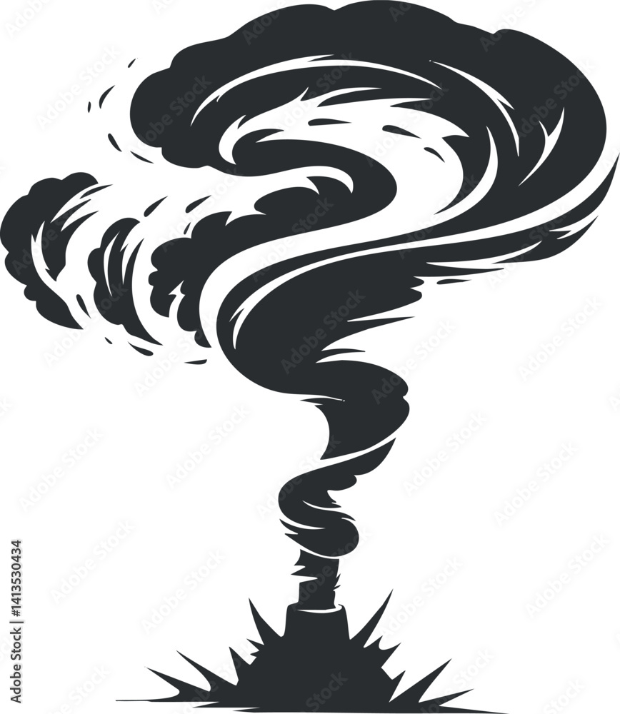 Aufkleber a dynamic swirl of smoke resembling a funnel or tornado with an explosive base.