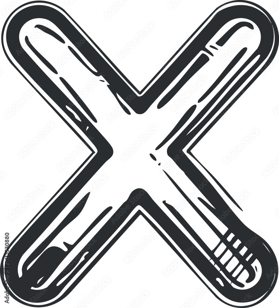 Poster a bold black and white cross symbol representing cancellation or error in a clean design.