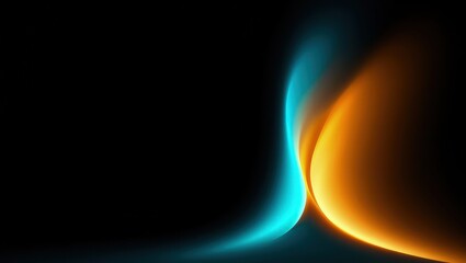 Fototapeta premium Dark grainy background, orange blue glowing abstract shape black noise texture backdrop wide banner poster header cover wallpaper design