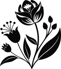 Black and White Floral Silhouette Elegant Flower Illustration.