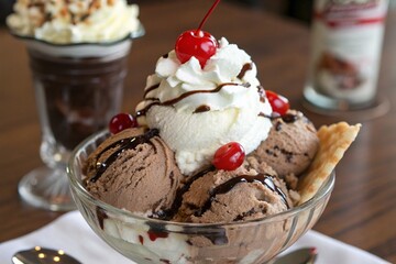Chocolate ice cream sundae