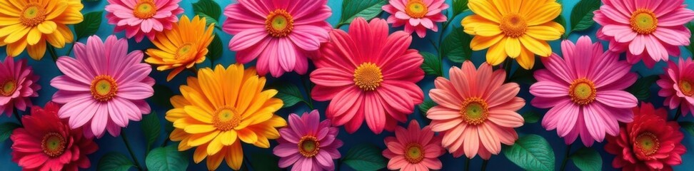 Brightly colored flowers in a geometric pattern, geometric shapes, artistic flair