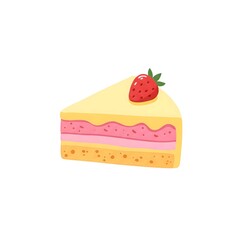 A slice of strawberry cake, isolated on white