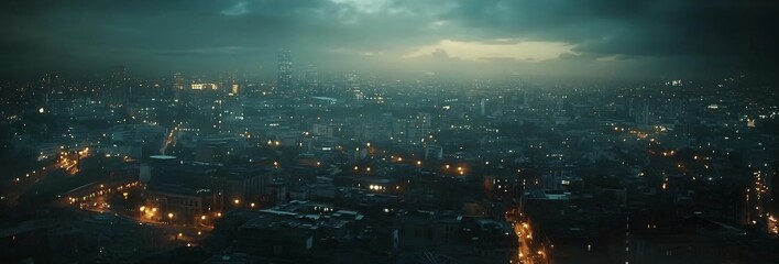 Fototapeta premium City rooftop night panorama of twinkling light high rise building against dark sky cinematic view of vast urban landscape high resolution detail Perfect city rooftop nighttime urban panorama