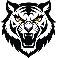 Fierce Tiger Head Tattoo Design in Black and White with Intense Expression.