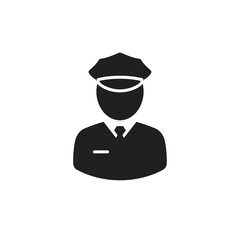 Police officer icon in uniform with cap on white background  