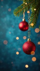 Christmas ornament elements on a blue hanger with fairy lights, holiday decor, twinkling lights