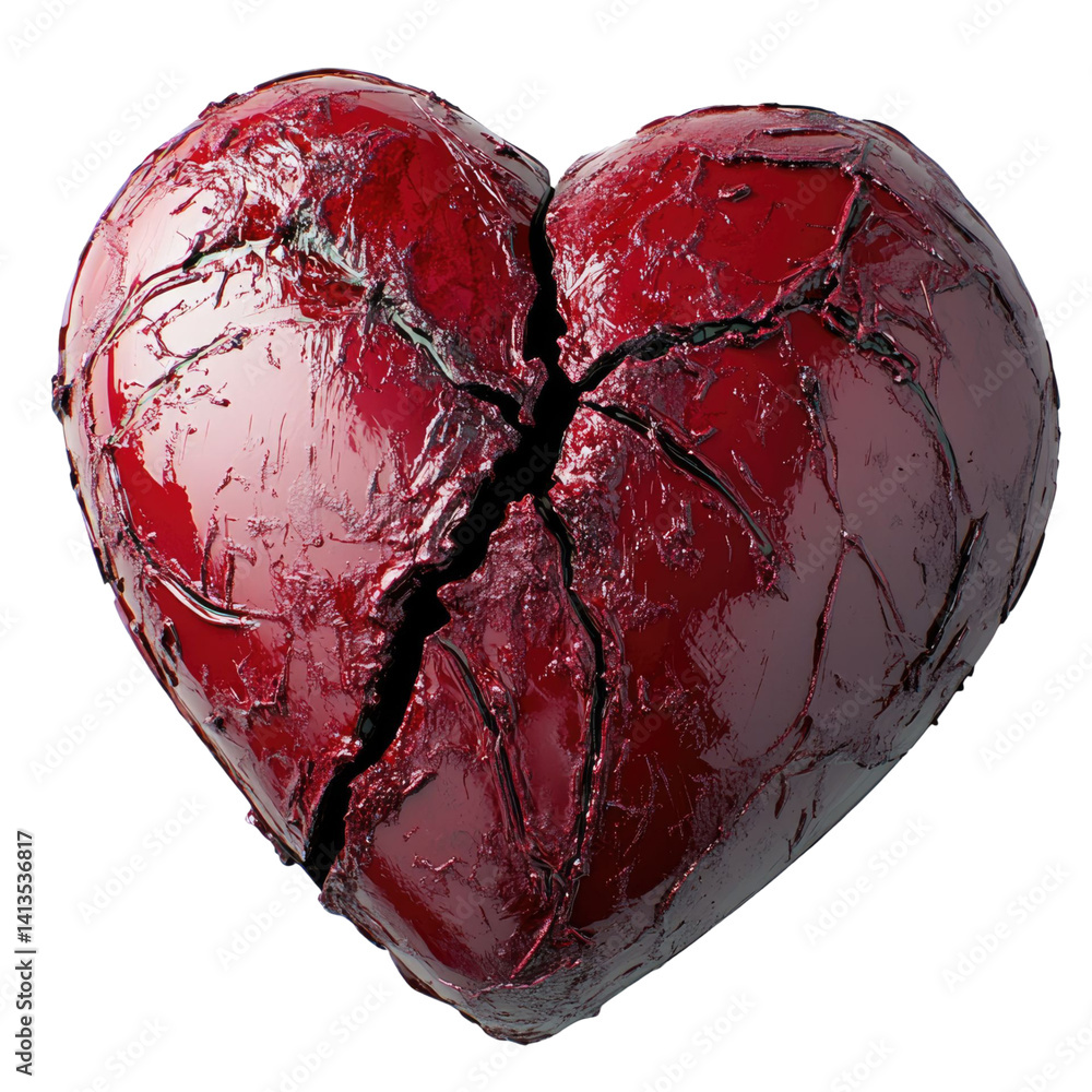 Poster 3d render of a broken heart with visible cracks and textures against a transparent background. deep 