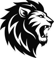 Lion Head Tribal Style Roaring Mascot Vector Art.