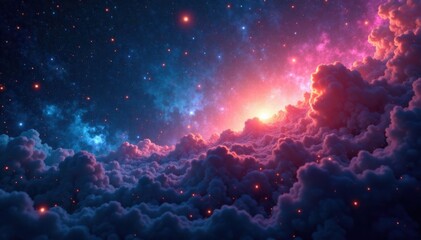 Fototapeta premium Cosmic misty nebula with glowing ethereal orbs amidst dark stars, celestial, galaxy, ethereal