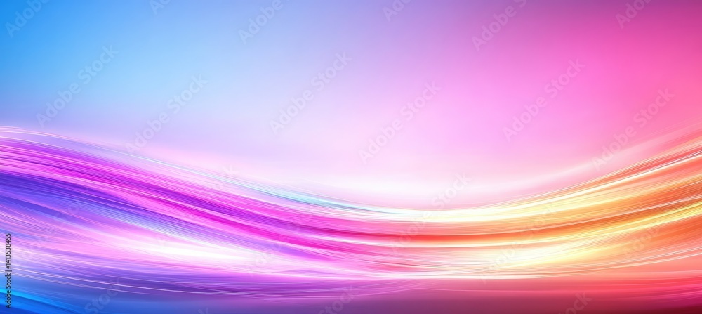 Poster abstract image with vibrant pink, blue, and orange wave patterns. glowing particles add a magical to