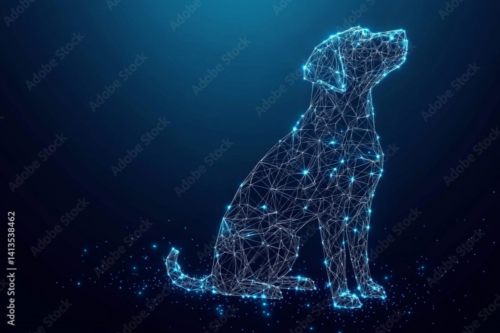 Wall mural dog symbol abstract low poly wireframe style. abstract geometric background. wireframe light structu