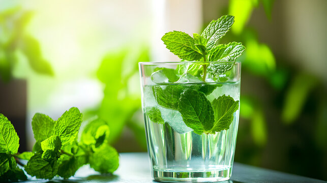 una bebida preparada con hierbabuena fresca y refrescante coctel saludable agua con menta hierbas comestibles y saludables 