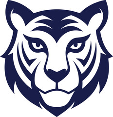 Modern Tiger Head Logo in Dark Blue with Stylized Stripes and Tribal Influence.
