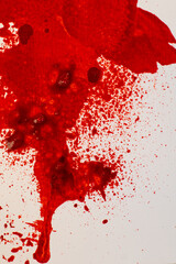 Bloody wallpaper.Crime Scene.Red Paint Drips on White Background. Red Textured Surface.Abstract Red...