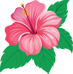Realistic Digital Painting of Hibiscus Bloom in Vector Art Floral Design.