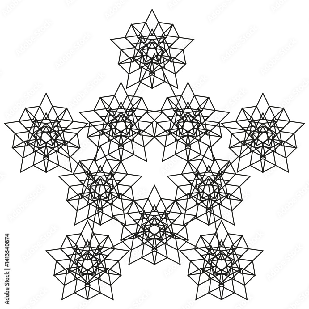 Poster geometric star pattern. pointed line shapes. symmetrical vector motif. abstract black form.