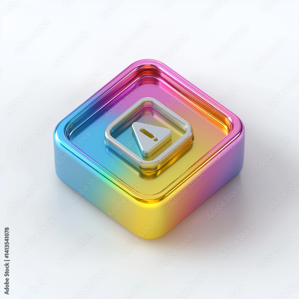 Poster exclamation point symbol is showing on colorful square button on white background