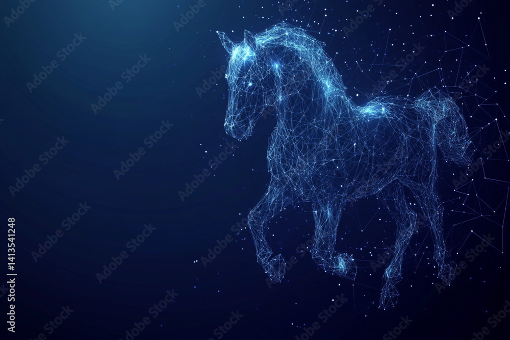 Wall mural horse symbol abstract low poly wireframe style. abstract geometric background. wireframe light struc