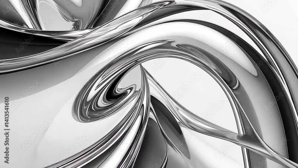 Poster fascinating interplay of silver swirls and reflections in a modern abstract setting generative ai