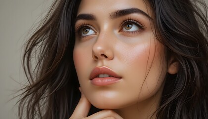Naklejka premium Beauty portrait of latin woman thinking while looking up
