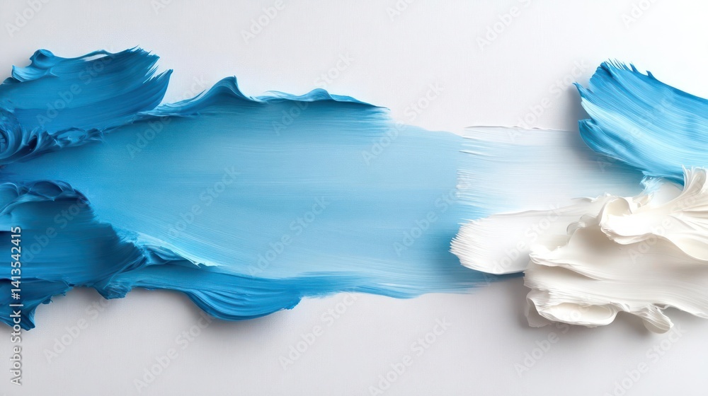 Poster close-up shot of textured light blue and white paint strokes with rough, visible details and varied 